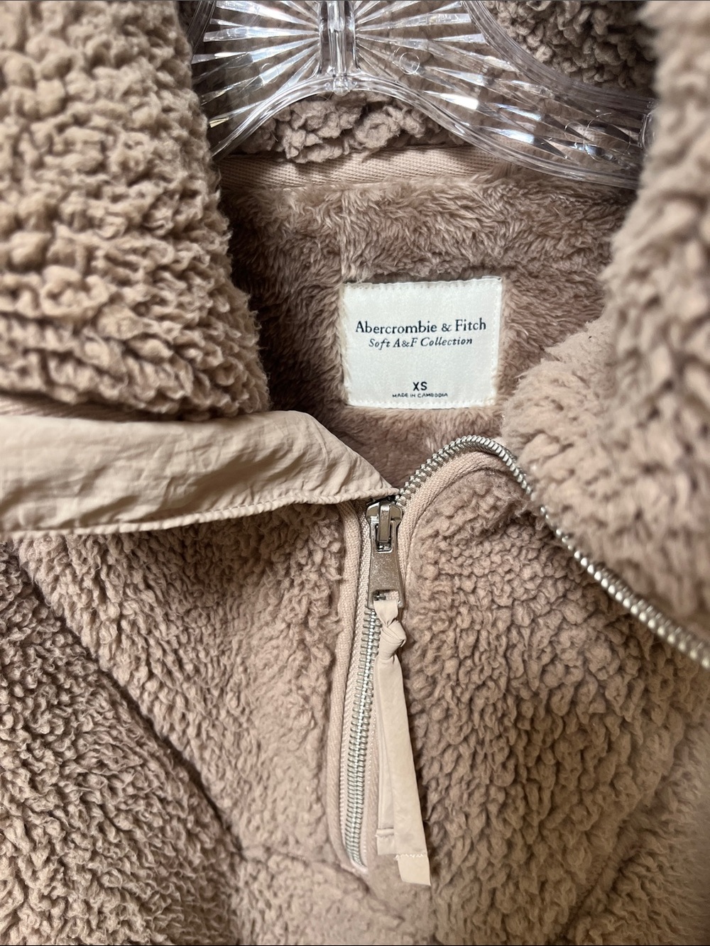 Abercrombie Taupe Sherpa Quarter-Zip Pullover - Picture 2 of 6